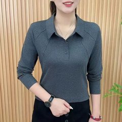 一件代发直播爆款2025秋季新款时尚翻领纯色洋气百搭长袖打底衫女