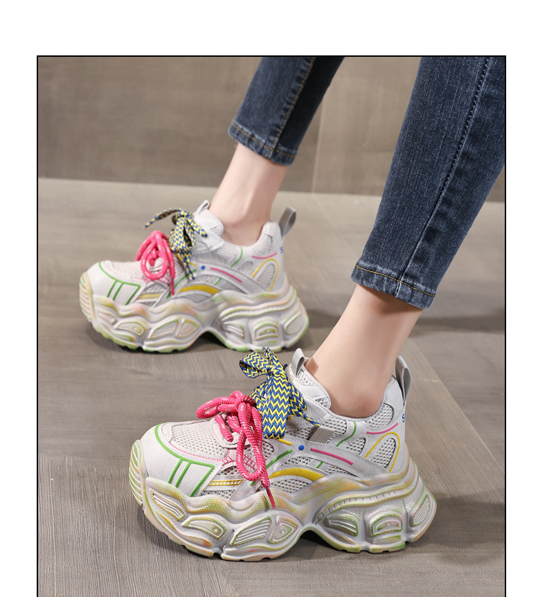 Giày thể thao nữ đế dày lưới thoáng khí phong cách dad sneaker — Trắng vàng chi tiết 12