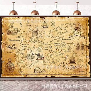 Foreign trade Amazon pirate navigation map birthday party hip hop photography background cloth layout decoration banner hanging cloth