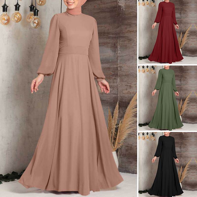 Damenbekleidung Muslimische Urlaubsparty türkisches Sommerkleid Kaftan muslimisches Kleid Frühling langärmeliges übergroßes Gewand_voghion.com