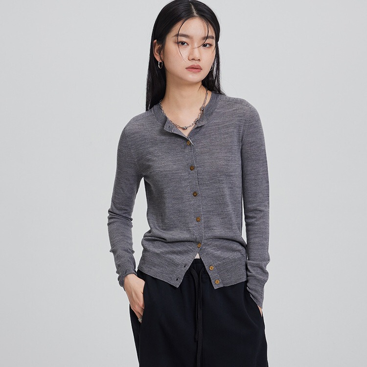 Shima Seiki Seamless 18-Gauge 100% Wool Sweater Women's Versatile Knit Cardigan Fine Wool Machine Washable Fine-Spun Wool