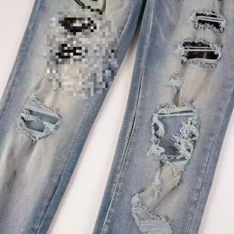 boy European And American High Street Trend Brand Vintage Distressed Niche Jeans For Men With Cobra Embroidery Patch Slim_voghion.com