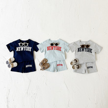 2025夏季宝宝服装字母印花圆领棉短袖休闲运动短裤套装一件现货潮