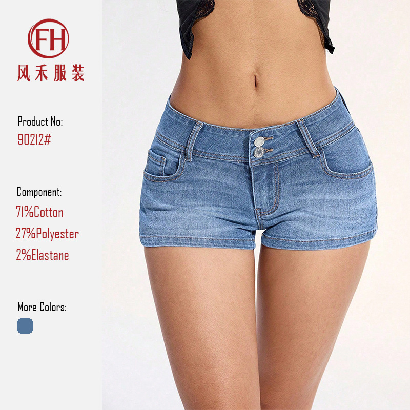 Cross-Border European and American Amazon New Summer Style Elastic Butt-Lifting Slim-Fit Low-Waist Women's Denim Shorts Wholesale