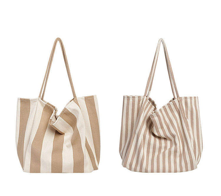 506g Weight Open Closure Type Double Shoulder Straps Strap Type Canvas Bag Bags Type Casual, Daily Occasion Canvas Material Stripe Pattern All Seasons Season Women's Gender Basic, Classic Style Style Large Size Women's Large Canvas Stripe Basic Classic Style Open Canvas Bag 4