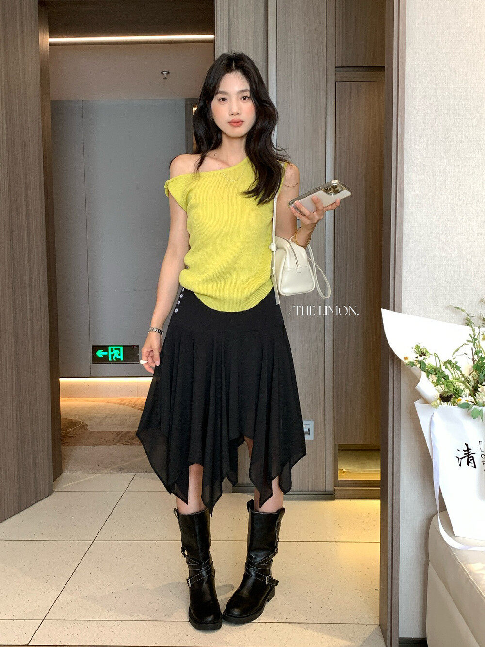 Áo len nữ cổ lọ tay dài phong cách Hàn Quốc, thiết kế vai lệch thắt nút, ôm nhẹ — Thẻ nông, Đậu nành, xám đậm, màu đen chi tiết 24
