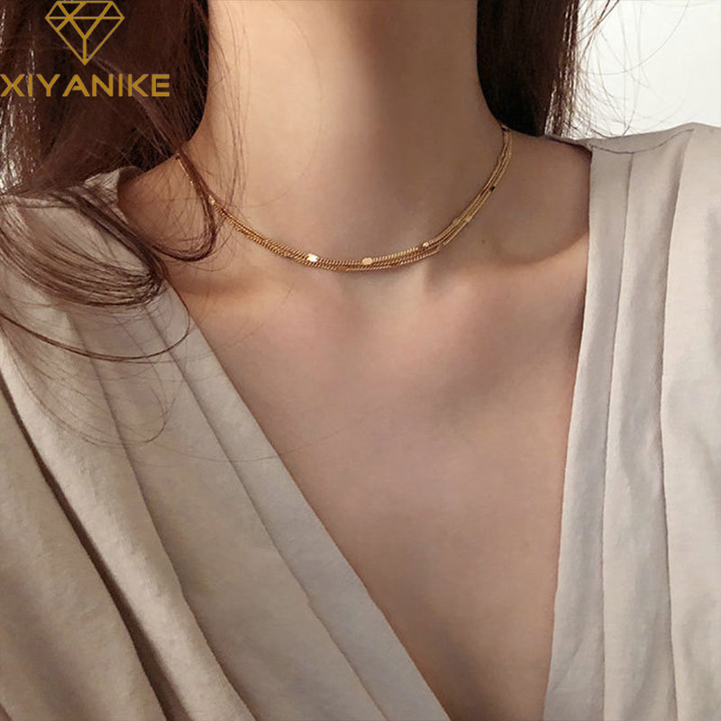 South Korean simple necklace multi-layer necklace personality temperament short clavicle chain