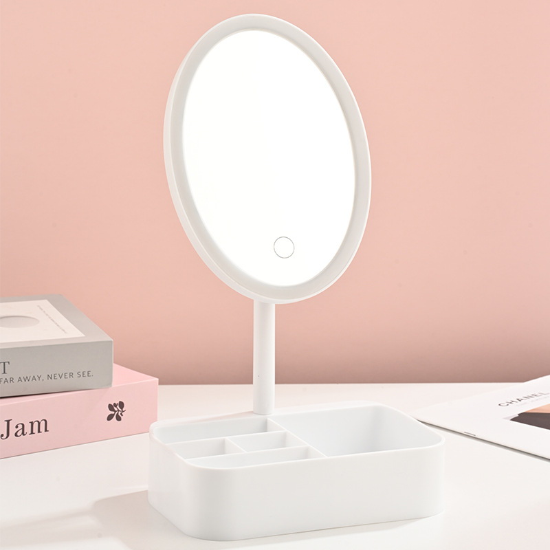 Espejo de escritorio LED con lámpara inteligente Espejo de vestir de dormitorio de estudiantes Espejo de maquillaje de escritorio Caja de almacenamiento portátil Espejo de maquillaje image 12