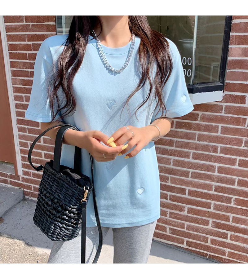 Heart Shape, Solid Color Pattern Summer, Spring Season Wholesale Women's Elegant Heart Shape Solid Color Short Sleeve T-Shirts