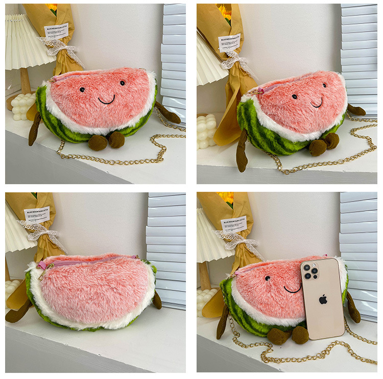 Children's fruit coin purse, plush toy, cute watermelon chain crossbody bag, hand-held pillow, girl cartoon single-shoulder bag undefined