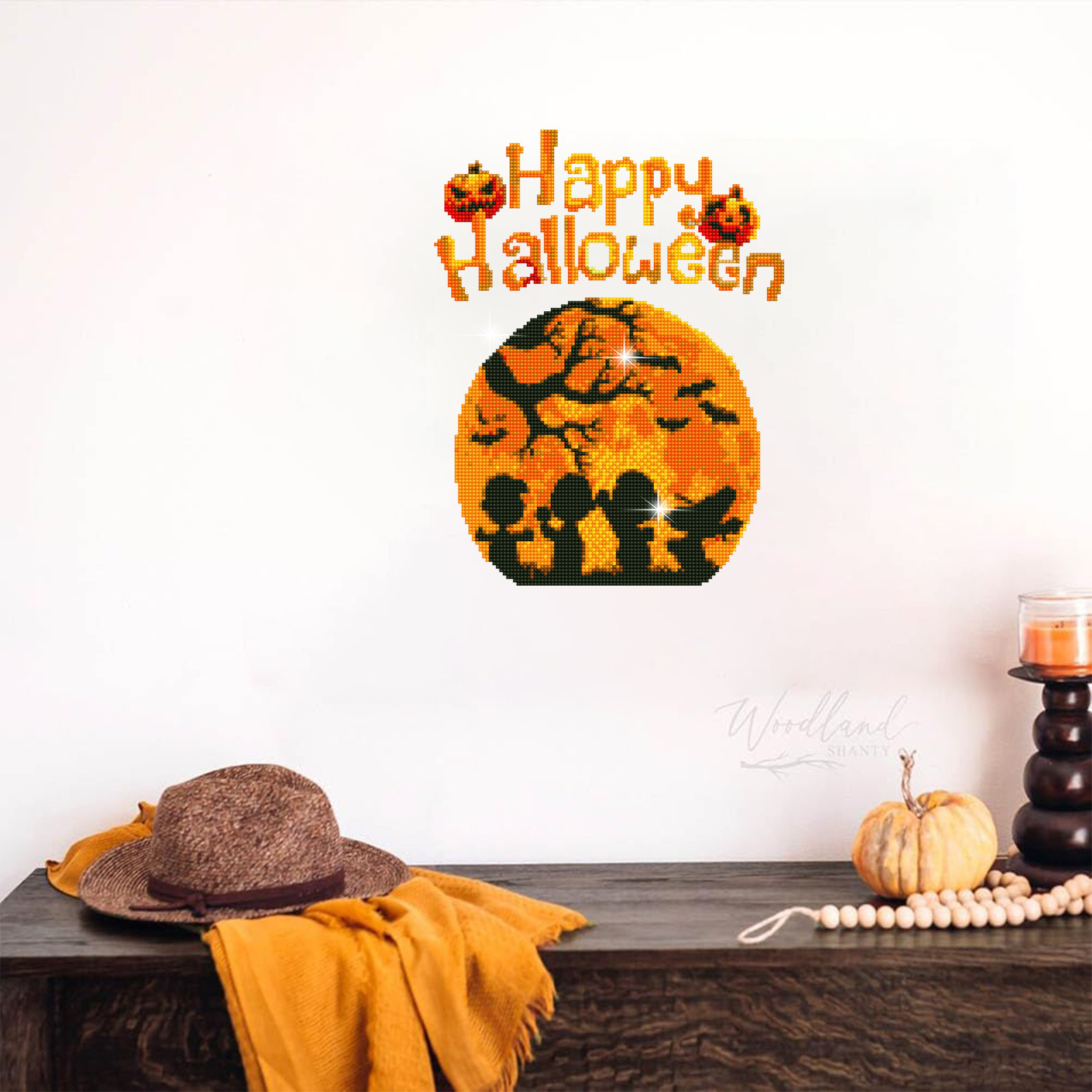 Halloween calabaza luna pintura de diamantes pegatinas al azar pintura de mampostería de bricolaje pegatinas de pared pegatinas hechas a mano dibujos animados diamante redondo venta caliente