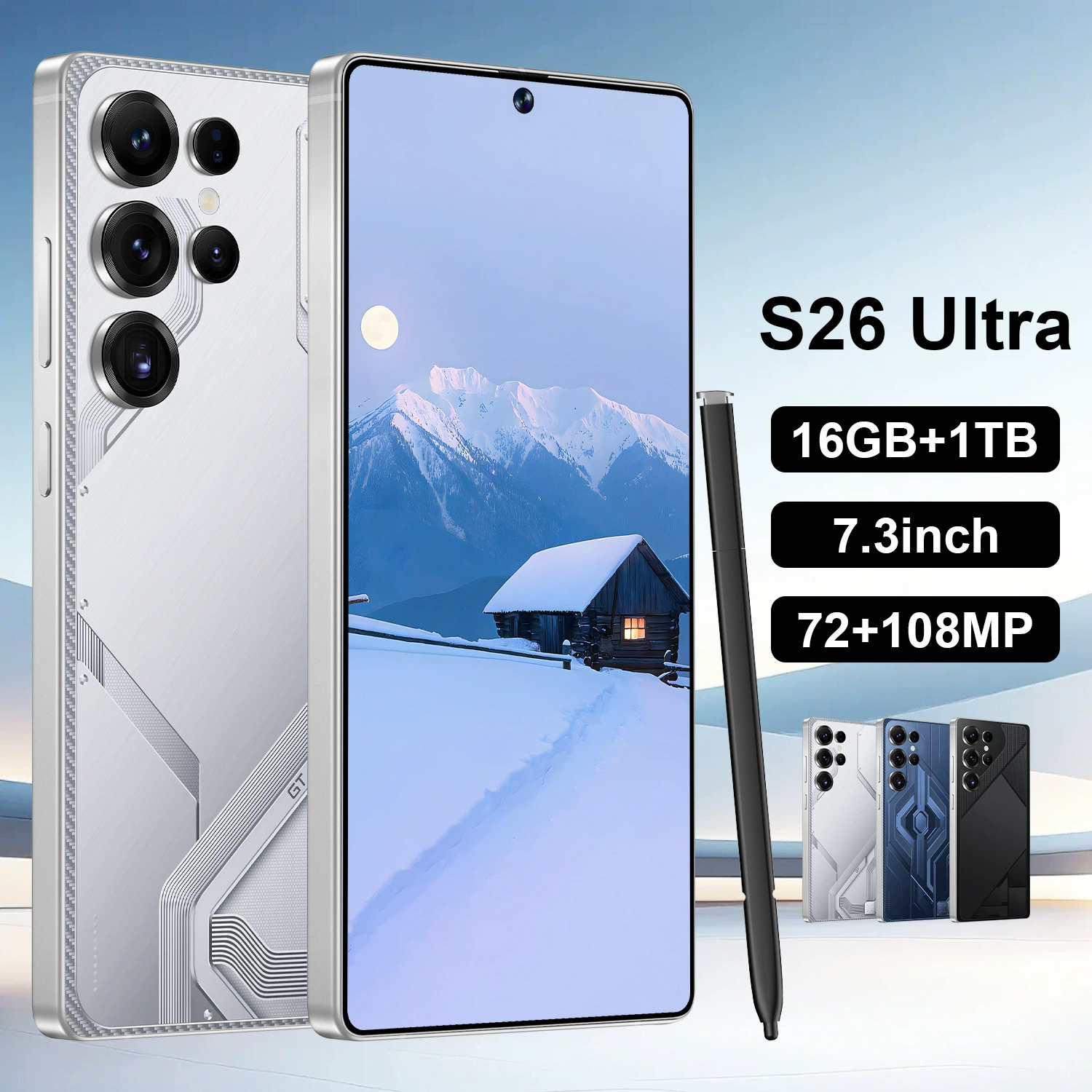 Смартфон S26 Ultra, 7.3-дюймовый AMOLED, 16ГБ + 1ТБ, 108МП + 72МП, 8000 мАч, 5G