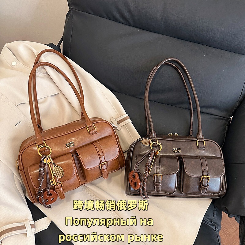 2026 Women's Handbag Underarm Bag Single Shoulder Bag Large Capacity Boston Bag Stylish Bowling Bag 2026 Women's Handbag Underarm Bag Single Shoulder Bag Large Capacity Boston Bag Stylish Bowling Bag