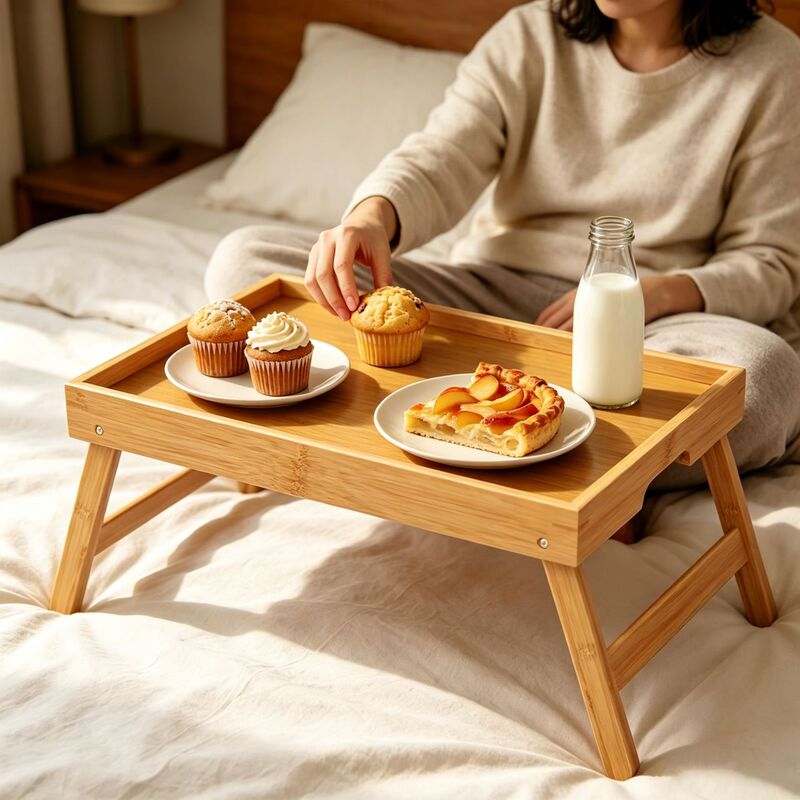 Bamboo Bed Tray with Folding Legs, Breakfast Tray, Food and Snack Tray, Work Laptop Tray