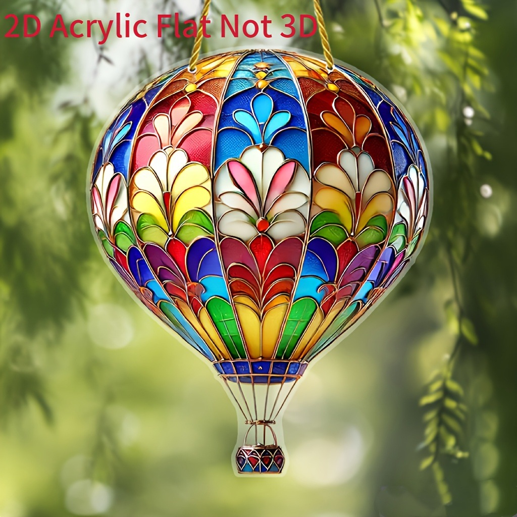 2D平面彩色热气球亚克力捕光器悬挂装饰绚丽彩绘玻璃风格设计