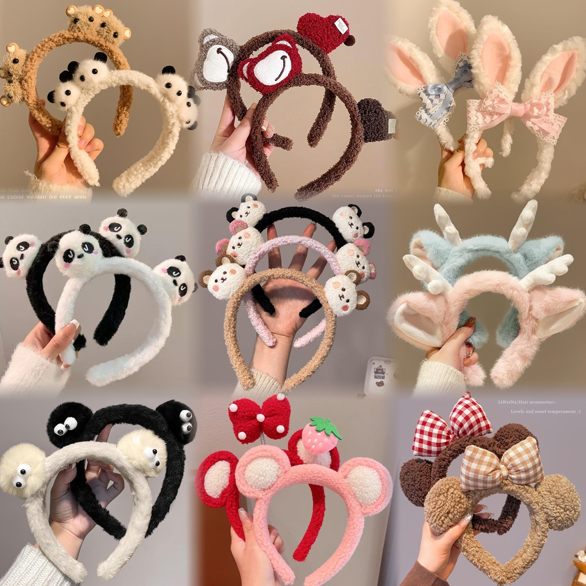 Diadema de peluche oso estrella delu orejas de conejo celebridad de internet lindo dibujos animados horquilla diadema lavado de cara banda de pelo horquilla tocado