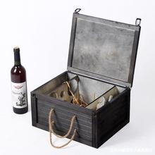 木质红酒木盒六支装白葡萄酒木箱红酒礼品包装盒手提翻盖红酒盒