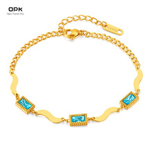 法式时尚小众设计不锈钢手链女轻奢百搭方形蓝色玻璃水晶锆石手饰