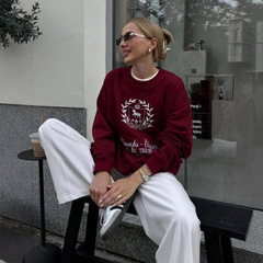美式复古潮牌个性欧美风高级感字母印花百搭通勤慵懒风圆领卫衣女