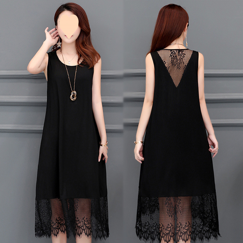 2025春季无袖吊带连衣裙女中长款显瘦打底内搭大码遮肚腩背心长裙