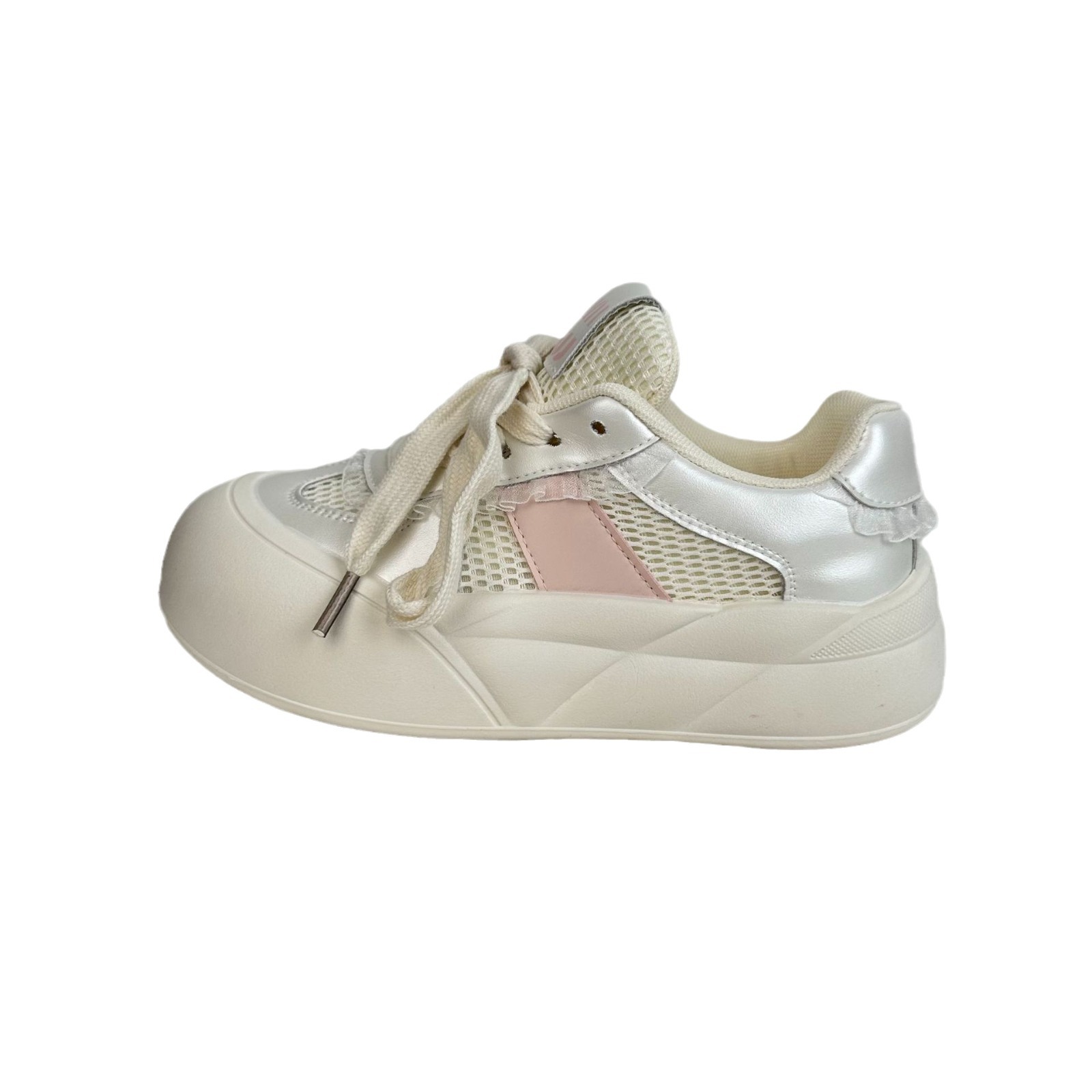 Yuanbo 2024 primavera y verano nuevos zapatos de pan de suela gruesa estilo coreano variedad de zapatos blancos de estilo de Hong Kong nicho zapatos de mujer de suela gruesa