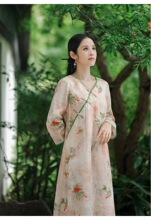 流行中国风女装2024新款连衣裙简约宽松旅行装复古文艺旗袍裙女