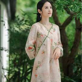 流行中国风女装2024新款连衣裙简约宽松旅行装复古文艺旗袍裙女