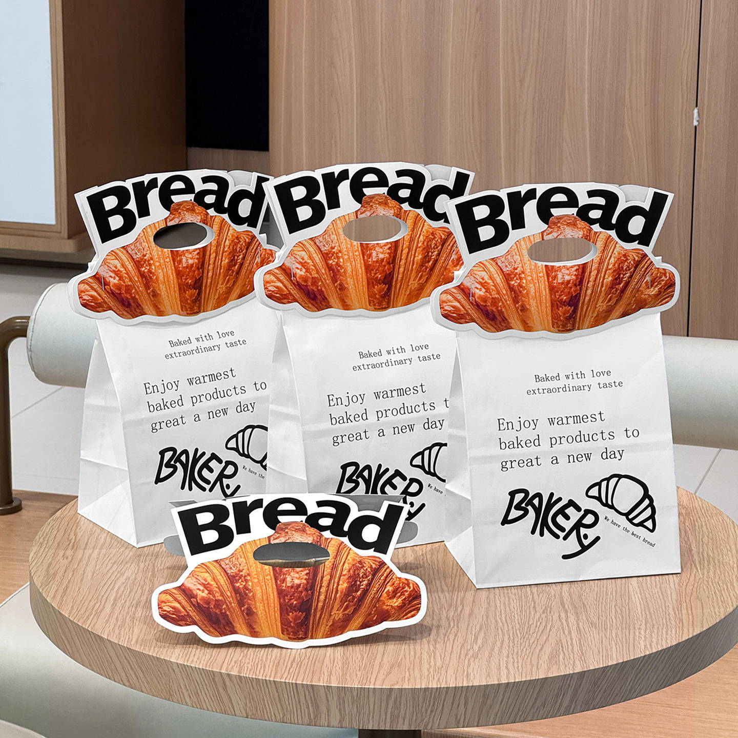 烘焙可颂面包袋封口卡头牛皮纸袋方底袋碱水面包包装袋子标签商用