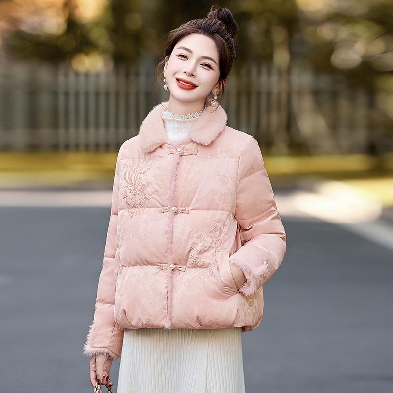 New Chinese-Style High-End Mink Fur Spliced National Style down Jacket for Women 2025 Winter New White Duck down Liner Coat