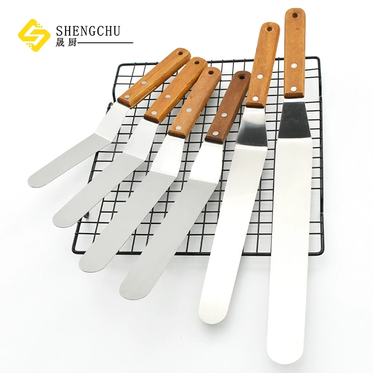 Кухонный шлифовальный нож для торта с arc-shaped деревянной ручкой из нержавеющей стали размером 6–12 дюймов, декоративная лопатка-скребок для выпечки