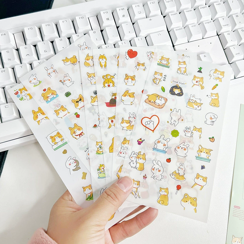 Милые прозрачные наклейки с изображением шиба-ину и кролика для планировщика, дневника, декоративные наклейки для творчества, 6 штук в комплекте