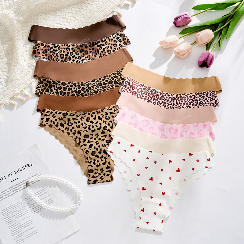 European and American Cross-Border Ice Silk Seamless Women's Underwear Sexy High Elastic Wavy Edge Comfortable Breathable Pure Cotton Crotch Briefs