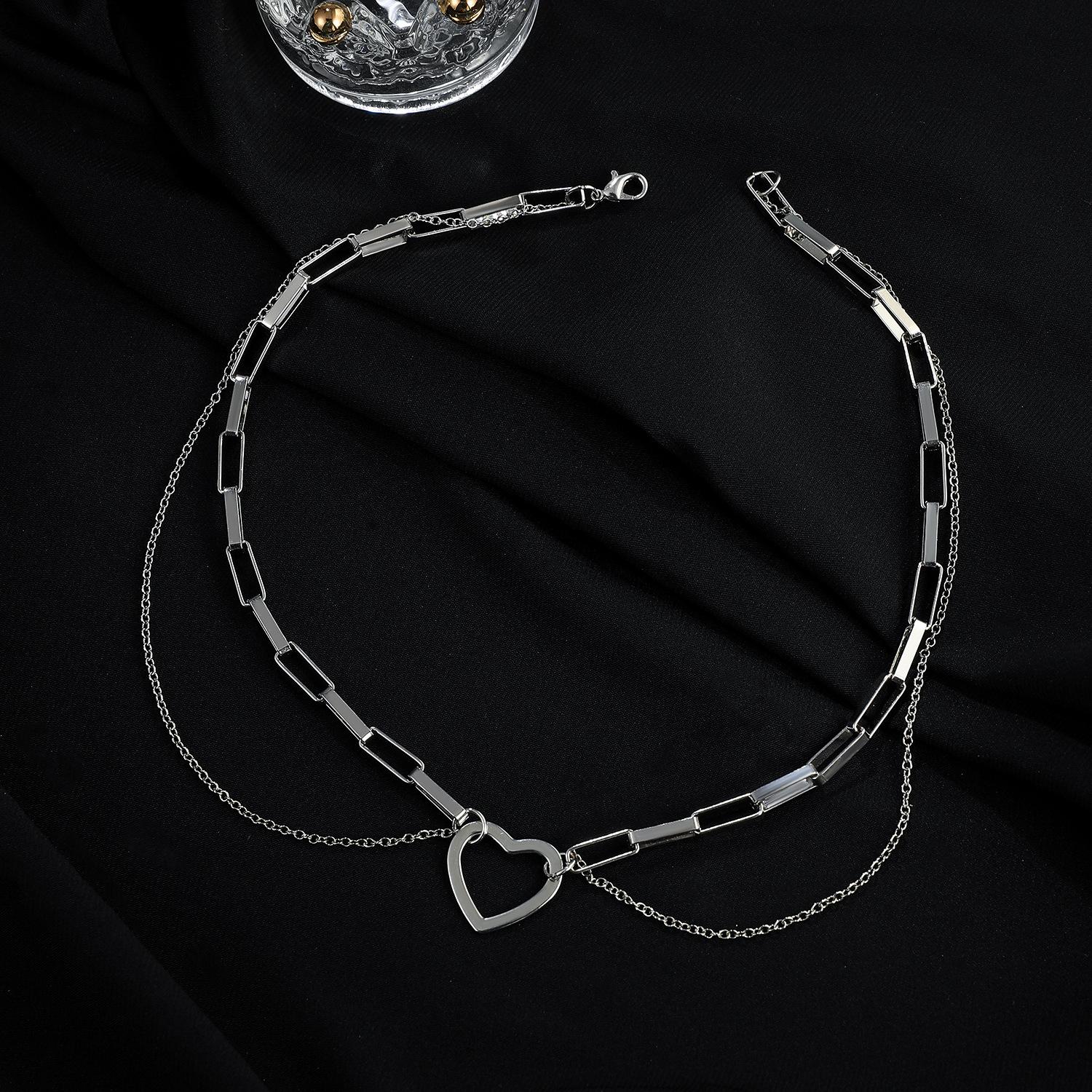 Stainless Steel Double Layer Necklace Minimalist Heart Chain_voghion.com