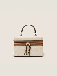 Top-handle vanity bag, canvas & PU options, compact 25.5×9×18 cm