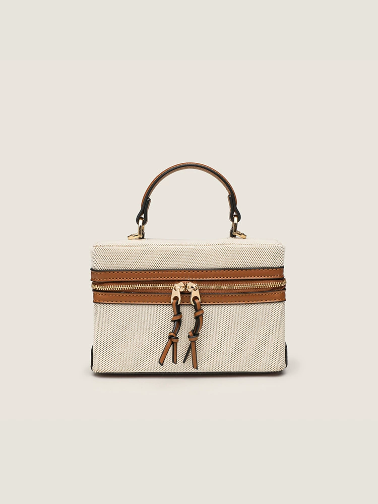 Top-handle vanity bag, canvas & PU options, compact 25.5×9×18 cm