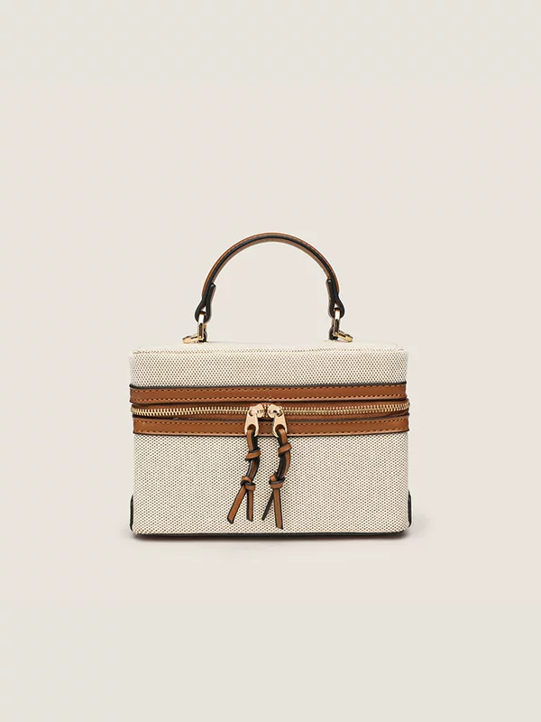 Top-handle vanity bag, canvas & PU options, compact 25.5×9×18 cm
