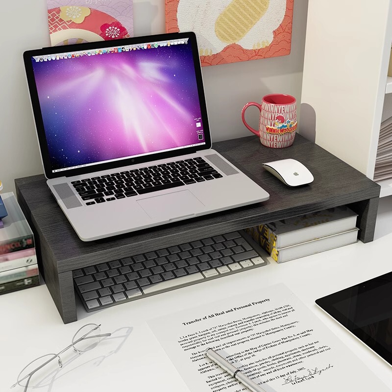 Desktop Computer Monitor Stand Bracket Dormitory Table Laptop Elevated Wooden Screen Raised Base