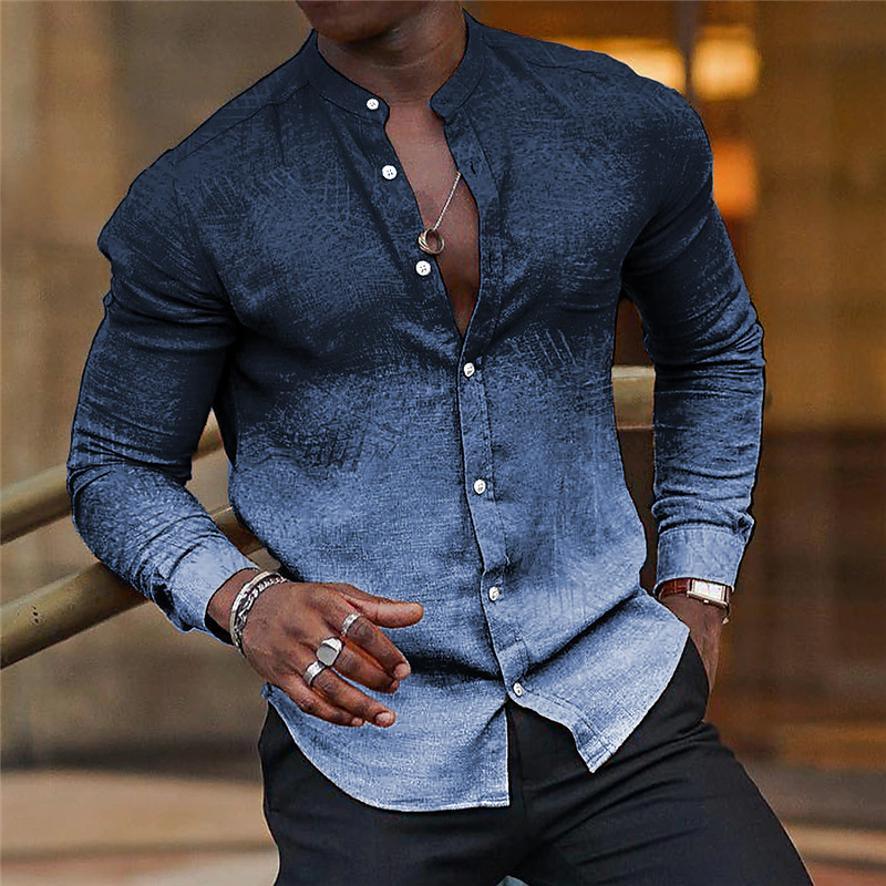 Ou Shan comercio exterior nuevo estilo 2024 nuevo casual todo-fósforo tendencia de la moda camisa de cuello alto de manga larga para hombres MB29