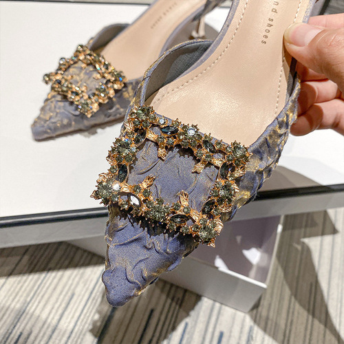 H997-96 Spring Stunning High Heels for Women, Slim Heel Shoes, Huizhou, Elegant Water Diamond, Open Mouth, Gradient Satin Pumps