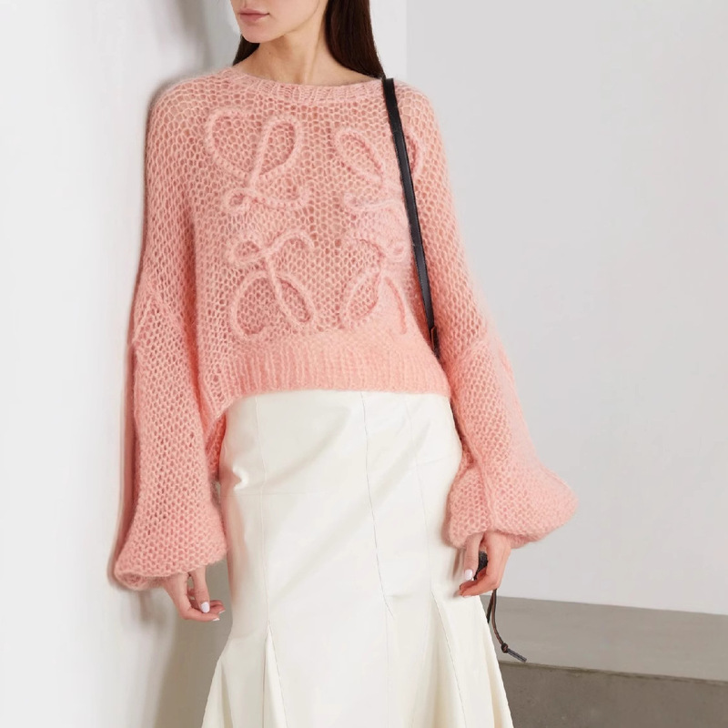 Autumn and Winter New Style Little Red Book Same Style Large Logo Mohair Thick Stick Needle Pure Hand-Woven Twist Sweater Women's Sweater