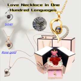 跨境热卖100种语言爱心吊坠nis时尚女式锁骨链高级感心形投影项链