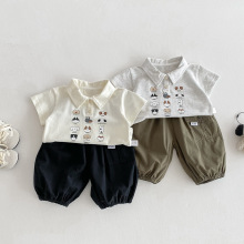 点兮婴儿套装2025新款男童polo短袖T恤工装短裤夏季宝宝薄款衣服