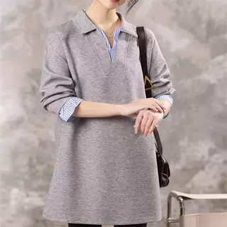 限价++小视频  假两件衬衫拼接卫衣裙女秋季新款宽松连衣裙