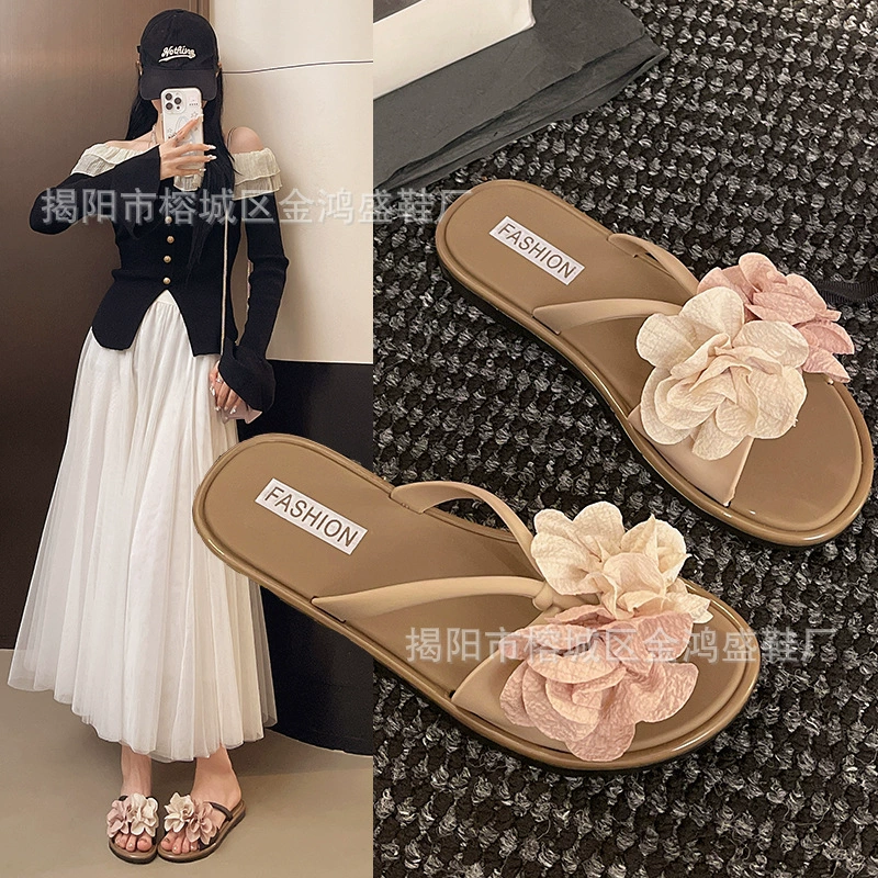 Женские летние сандалии 2025 года, новая модель плоской подошвы с юбками, модные сказочные цветочные сандалии и шлепанцы