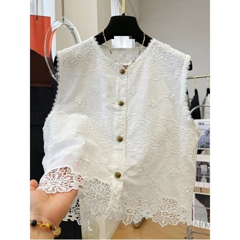 H2C Корея Dongdaemun, высококачественный корейский жаккардовый кружевной жилет с вырезами для женщин, который можно носить в одиночку, короткий стиль, лошадь