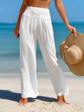 Q 64082 Linen loose flared beach pants �����������ɳ̲��