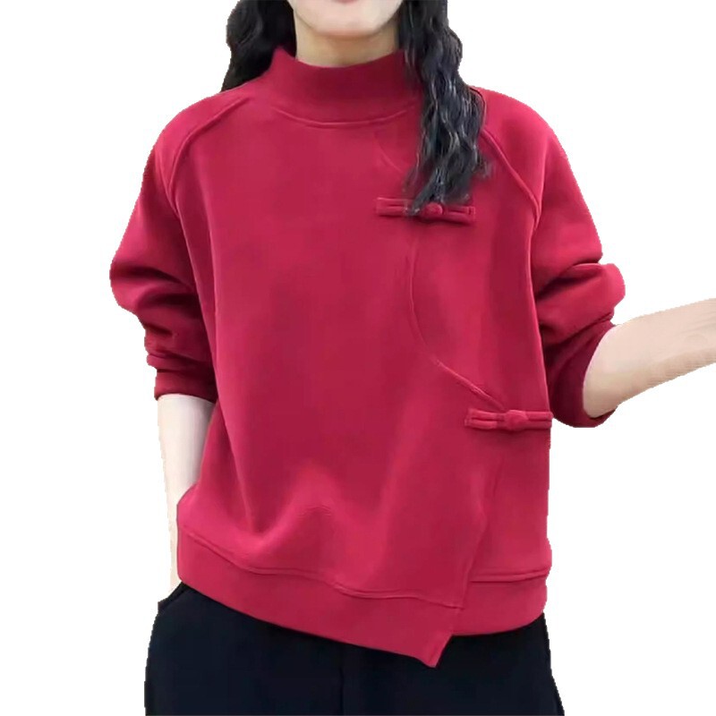 2025春と秋の新しい長袖トップス、ゆったり、シンプル、多用途、スリムでファッショナブルな女性用ハーフタートルネックボタンスウェットシャツ|undefined