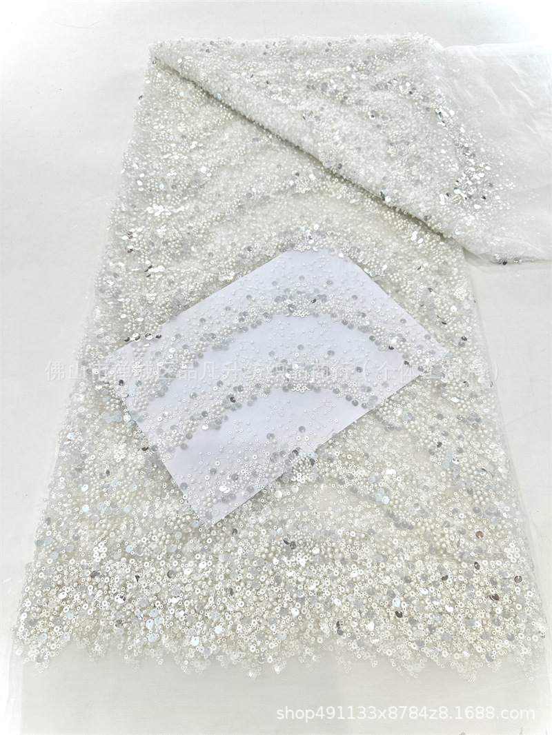 Verano transfronterizo bordado falda larga tela de malla bordado tubo de perlas vestido de moda rendimiento tela de encaje