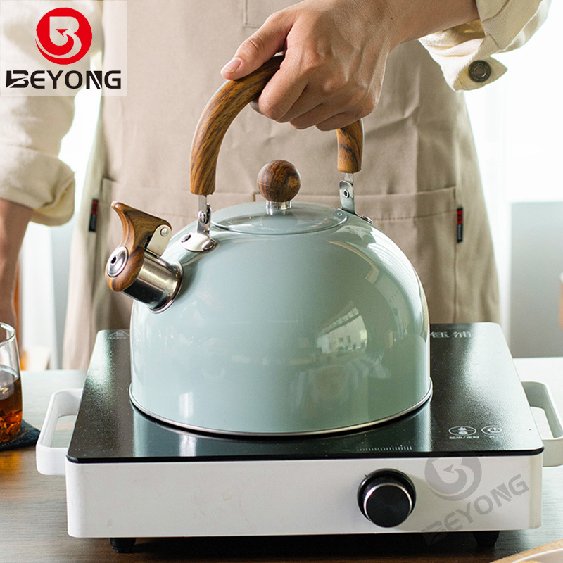 Stainless steel dome gray folding handle whistle kettle cross-border whistle pot European and American lightweight luxury 3L whistle kettle flat mouth