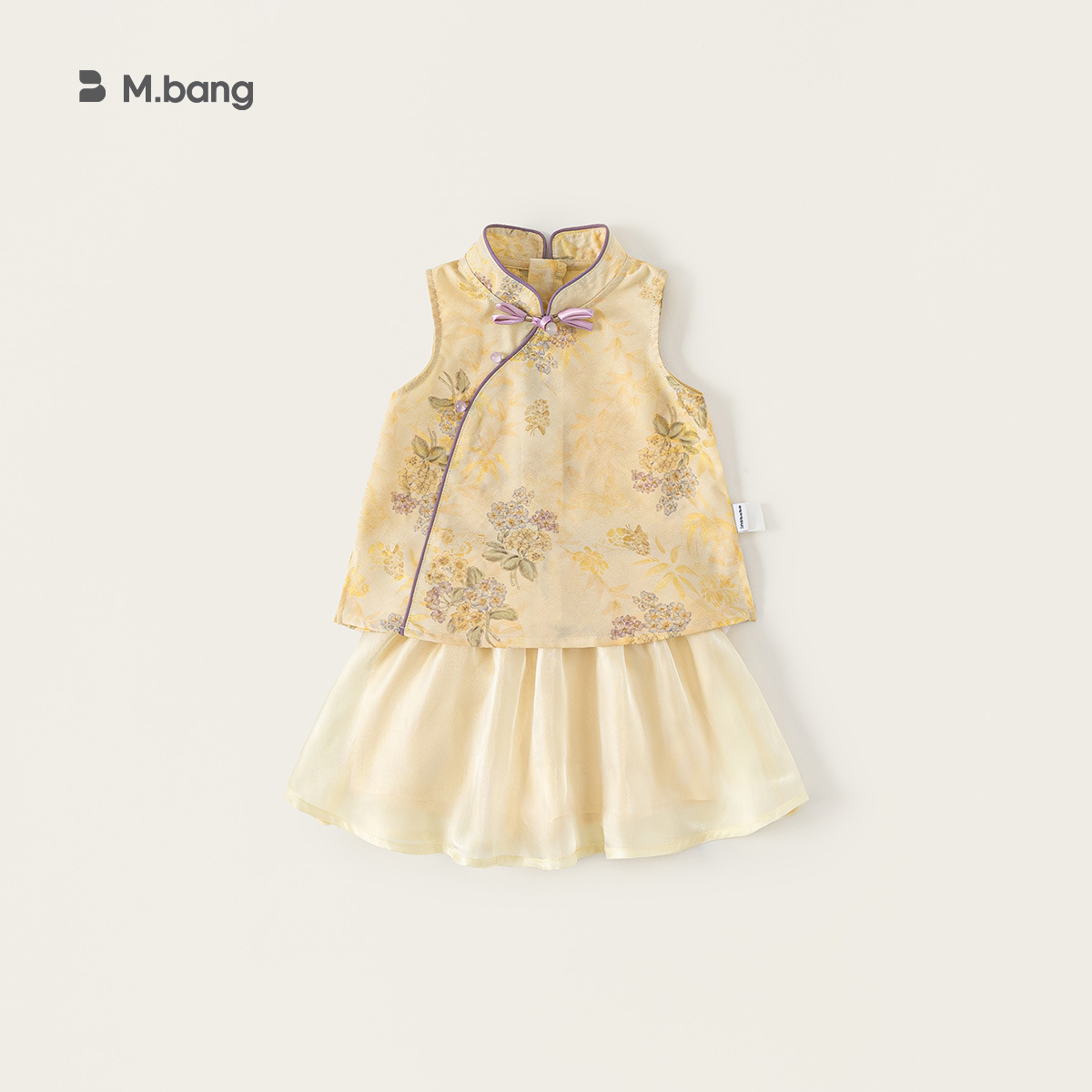 G Bangxuan Summer New Chinese-Style Clothing Set with Buttoned Top and Skirt for Baby Girls, Two-Piece National Style Outfit for Girls